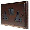 2 Gang - Double 13 Amp Switched Plug Socket : Black Trim Jacobean Dark Oak | Matt Black Switched Plug Socket