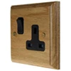 Jacobean Light Oak | Matt Black Switched Plug Socket - 1