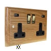 Jacobean Light Oak | Polished Brass Plug Socket with USB Charging - 1