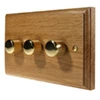 3 Gang 250W 2 Way Dimmer (Mains and Low Voltage) Jacobean Light Oak | Polished Brass Intelligent Dimmer