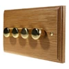4 Gang 250W 2 Way Dimmer (Mains and Low Voltage) Jacobean Light Oak | Polished Brass Intelligent Dimmer