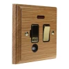 13 Amp Switched Fused Spur with Flex Outlet and Neon : Black Trim Jacobean Light Oak | Polished Brass Switched Fused Spur