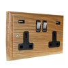 Jacobean Light Oak | Polished Chrome Plug Socket with USB Charging - 2