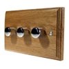 3 Gang 250W 2 Way Dimmer (Mains and Low Voltage) Jacobean Light Oak | Polished Chrome Intelligent Dimmer