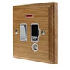 13 Amp Switched Fused Spur with Flex Outlet and Neon : White Trim Jacobean Light Oak | Polished Chrome Switched Fused Spur