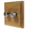 2 Gang 250W 2 Way Dimmer (Mains and Low Voltage) Jacobean Light Oak | Satin Chrome Intelligent Dimmer