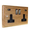 Jacobean Light Oak | Satin Chrome Plug Socket with USB Charging - 2