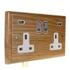 2 Gang - Double 13 Amp Plug Socket with 2 USB A Charging Ports - White Trim 