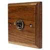 1 Gang 10 Amp 2 Way Toggle Light Switch Jacobean Medium Oak | Antique Brass Toggle (Dolly) Switch