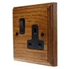 Jacobean Medium Oak | Matt Black Switched Plug Socket - 1