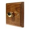 1 Gang 400W 2 Way Dimmer (Mains and Low Voltage) Jacobean Medium Oak | Polished Brass Intelligent Dimmer