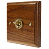 1 Gang 10 Amp Intermediate Toggle Switch Jacobean Medium Oak | Polished Brass Intermediate Toggle (Dolly) Switch