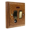 13 Amp Switched Fused Spur with Flex Outlet and Neon : Black Trim Jacobean Medium Oak | Polished Brass Switched Fused Spur