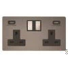 Screwless Brushed Steel Plug Socket with USB Charging - 1