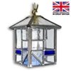 Lechlade - with blue stained glass highlights Lechlade Outdoor Leaded Pendant Light | Hanging Porch Light