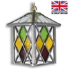 Ledbury - with multi coloured stained glass highlights Ledbury Outdoor Leaded Pendant Light | Hanging Porch Light