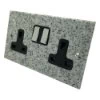 2 Gang - Double 13 Amp Switched Plug Socket : Black Trim Light Granite / Polished Stainless Switched Plug Socket