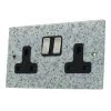 2 Gang - Double 13 Amp Switched Plug Socket : Black Trim Light Granite / Satin Stainless Switched Plug Socket