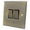 2 Gang Combination : 1 x 20amp Intermediate Switch + 1 x 20amp 2 Way Light Switch Low Profile Antique Brass Intermediate Switch and Light Switch Combination