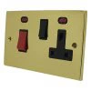 Cooker Control - 45 Amp Double Pole Switch with 13 Amp Plug Socket - Black Trim Low Profile Polished Brass Cooker Control (45 Amp Double Pole Switch and 13 Amp Socket)