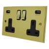 Low Profile Polished Brass Plug Socket with USB Charging - 1