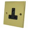 5 Amp Round Pin Unswitched Socket : Black Trim Low Profile Polished Brass Round Pin Unswitched Socket (For Lighting)