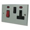 Cooker Control - 45 Amp Double Pole Switch with 13 Amp Plug Socket - Black Trim Low Profile Polished Chrome Cooker Control (45 Amp Double Pole Switch and 13 Amp Socket)