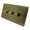 3 Gang : 1 x LED Dimmer + 2 x 2 Way Push Switch Low Profile Rounded Antique Brass LED Dimmer and Push Light Switch Combination