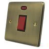 45 Amp Double Pole Switch - Single Plate : Black Trim Low Profile Rounded Antique Brass Cooker (45 Amp Double Pole) Switch