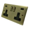 2 Gang - Double 13 Amp Plug Socket with USB C | USB A Charging Ports - Black Trim