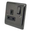 Low Profile Rounded Black Nickel Switched Plug Socket - 1