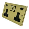 Low Profile Rounded Polished Brass Plug Socket with USB Charging - 2
