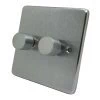 2 Gang : 1 x LED Dimmer + 1 x 2 Way Push Switch Low Profile Rounded Satin Chrome LED Dimmer and Push Light Switch Combination