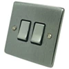2 Gang Centre Off Retractive Switch : Black Trim Low Profile Rounded Satin Chrome Retractive Centre Off Switch