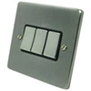 3 Gang Retractive Switch : Black Trim Low Profile Rounded Satin Chrome Retractive Switch