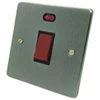 45 Amp Double Pole Switch - Single Plate : Black Trim Low Profile Rounded Satin Chrome Cooker (45 Amp Double Pole) Switch