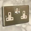 Low Profile Rounded Satin Nickel Switched Plug Socket - 2