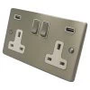 Low Profile Rounded Satin Nickel Plug Socket with USB Charging - 1