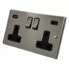 2 Gang - Double 13 Amp Plug Socket with USB C | USB A Charging Ports - Black Trim