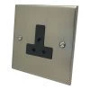 5 Amp Round Pin Unswitched Socket : Black Trim Low Profile Satin Nickel Round Pin Unswitched Socket (For Lighting)