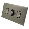 3 Gang Combination : 1 x 400w 2 Way Dimmer Switch + 2 x 20amp 2 Way Light Switch : Black Trim Low Profile Rounded Satin Nickel Dimmer and Light Switch Combination