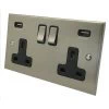 Low Profile Satin Nickel Plug Socket with USB Charging - 1