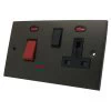 Cooker Control - 45 Amp Double Pole Switch with 13 Amp Plug Socket - Black Trim Low Profile Silk Bronze Cooker Control (45 Amp Double Pole Switch and 13 Amp Socket)