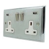 2 Gang - Double 13 Amp Plug Socket with 2 USB A Charging Ports : White Trim