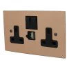 2 Gang - Double 13 Amp Plug Socket with 2 USB A Charging Ports - 1 USB for Tablet | Phone Charging and 1 Phone Charging Socket - Black Trim & Rockers Only  Natural Elements Polished Copper Plug Socket with USB Charging