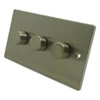 3 Gang : 1 x LED Dimmer + 2 x 2 Way Push Switch Precision Edge Brushed Chrome LED Dimmer and Push Light Switch Combination