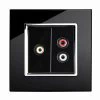 Audio | Video Socket  Crystal Black Glass with Chrome Trim Audio | Video Socket