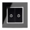 2 Gang (Twin) Satellite Connector Crystal Black Glass with Chrome Trim Satellite Socket (F Connector)