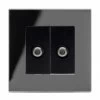 2 Gang (Twin) Satellite Connector Crystal Black Glass Satellite Socket (F Connector)