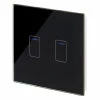 2 Gang 1 Way Touch Dimmer (Dimmable LED Compatible) Crystal Black Glass Touch Dimmer
